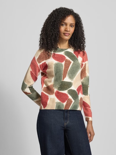 Apricot Strickpullover im Allover-Look mit Rundhalsausschnitt Gruen 4