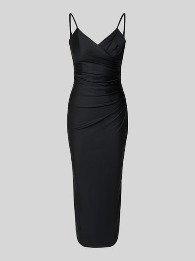 Produktfoto, Cocktailkleid mit Spaghettiträgern und V-Ausschnitt von TROYDEN COLLECTION in Schwarz, Midikleid, Körpernaher-Schnitt, Satin, Rückseitiger V-Ausschnitt, Rückenreißverschluss, glatte Textur