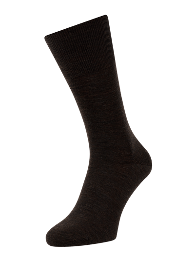 Falke Sokken van scheerwolmix, model 'Airport Sock' Donkerbruin - 1