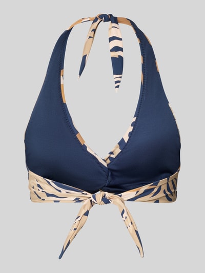Produktfoto, Bikini-Oberteil mit Neckholder Modell 'Melyd' van Barts in donkerblauw en beige materiaalmix met stretch, V-hals, halter, striksluiting.