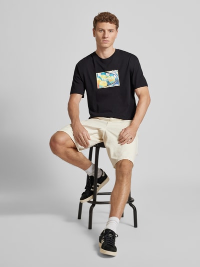 Jack & Jones T-shirt met labelprint, model 'ORNOTO' Zwart - 1