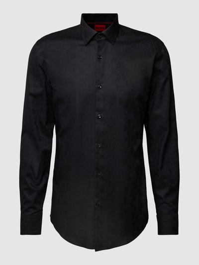 HUGO Slim Fit Business-Hemd mit Allover-Label-Muster Modell 'Kenno' Black 2