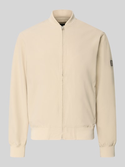 Produktfoto, helle Bomberjacke mit Stehkragen Modell 'BLAASPEN' von Jack & Jones Premium, elastische Bündchen, glatte Textur, lockerer Schnitt