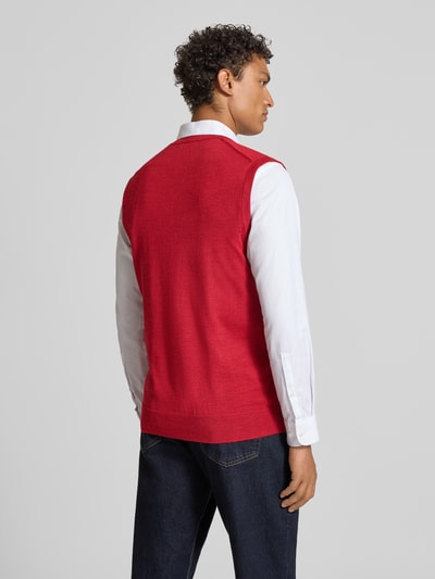 Christian Berg Men Gebreid shirt van een mix van merinowol met V-hals Rood gemêleerd - 5