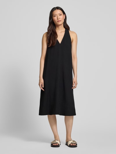 OPUS relaxed fit midi-jurk van viscosemix model 'Waka' Zwart - 4