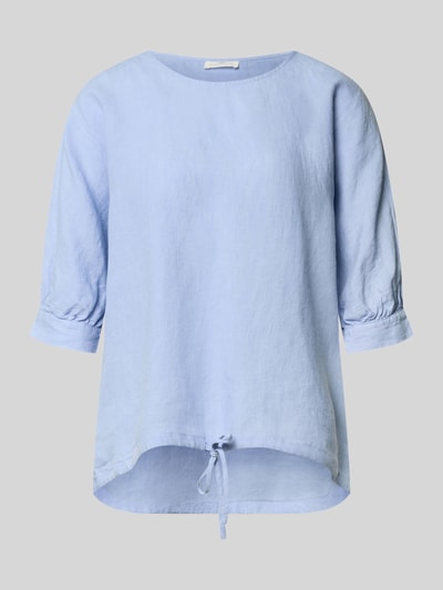 Produktfoto, Leinenbluse mit Kordelzug und Rundhalsausschnitt von Fynch-Hatton, hellblau, reine Leinen, Loose-Fit, 3/4-Arm, strukturierte Oberfläche