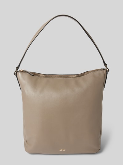 BOSS Lederhandtasche mit Label-Applikation Modell 'Alyce' Taupe 2