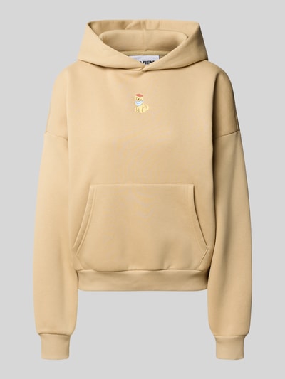 Produktfoto, Hoodie mit Motiv-Stitching und Känguru-Tasche von REVIEW aus Baumwoll-Mix im Regular-Fit für Damen, beige, glatte Oberfläche