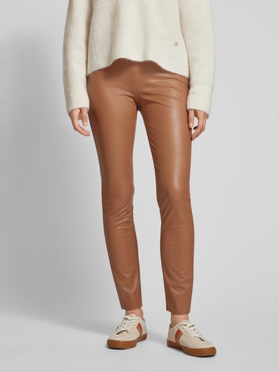 Raffaello Rossi Skinny fit broek in leerlook Middenbruin - 4