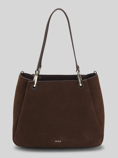 HUGO Henkeltasche in Velours-Optik mit Leder-Anteil Dunkelbraun 1