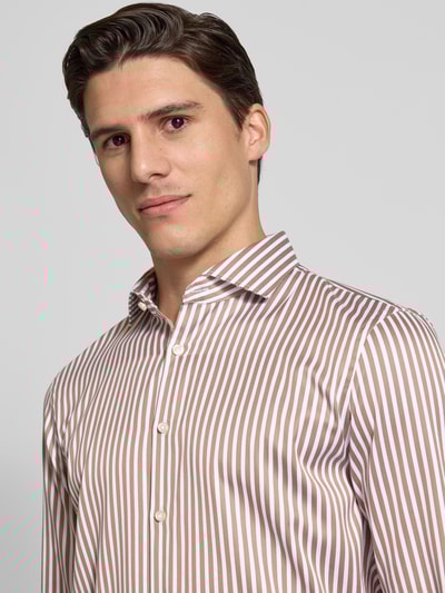 Jake*s Slim fit zakelijk overhemd met haaikraag Donkerbruin - 3