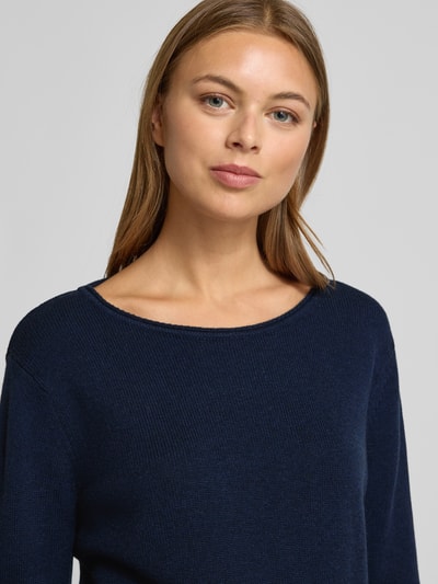 0039 Italy Gebreide pullover van kasjmiermix met ronde hals Donkerblauw - 3