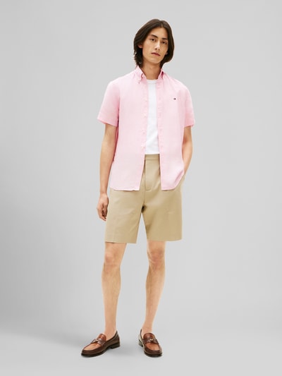 Tommy Hilfiger Regular Fit Kurzarmhemd aus reinem Leinen Rosa 1