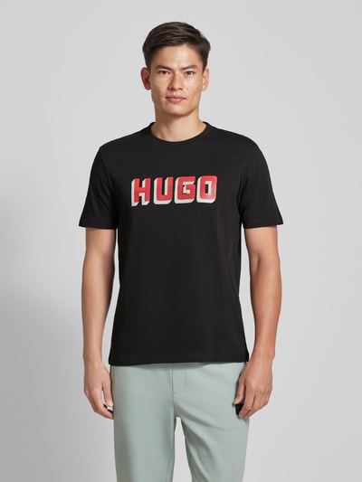 HUGO T-Shirt mit Label-Print Modell 'Daqerio' Black 4
