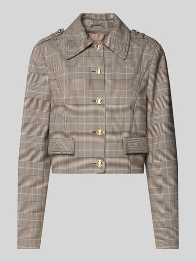 Produktfoto, Blazer mit Knopfleiste Modell 'GERALDINE' von Guess aus kariertem Material-Mix mit Viskose, beige-braun, Regular Fit, Hemdblusenkragen, Pattentaschen.