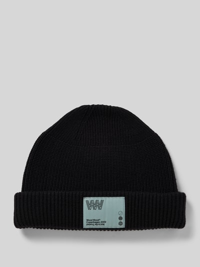 Wood Wood Regular fit muts van wolmix met logopatch, model 'Milo' Zwart - 1