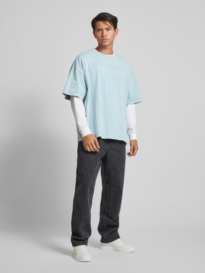 KARL KANI Boxy fit T-shirt met labelstitching Lichtblauw - 1