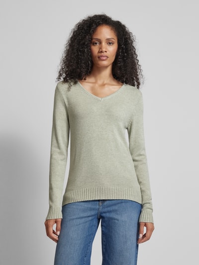 Vila Gebreide pullover met V-hals, model 'Viril' Olijfgroen gemêleerd - 4