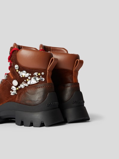 Dsquared2 Schnürboots mit Strasssteinen Cognac 3