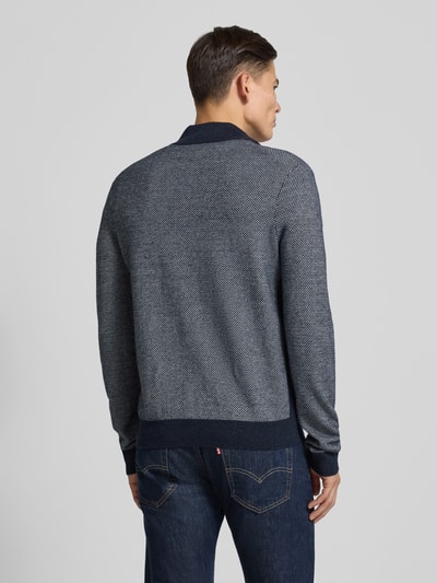 BOSS Bluza z kołnierzem o kroju regular fit z mieszanki żywej wełny i bawełny model ‘HETTORE’ Granatowy 5