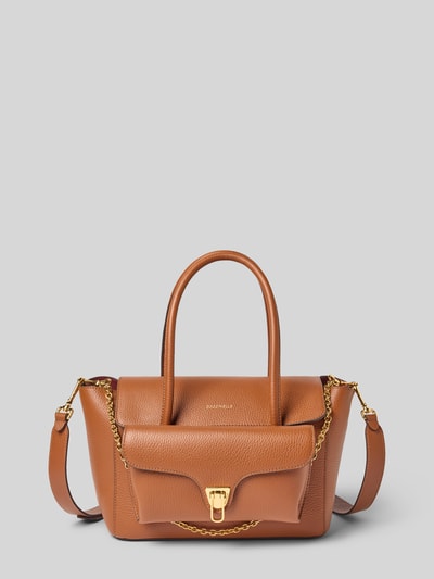 Coccinelle Handtas met labelopschrift, model 'DOUBLE BEAT' Cognac - 1