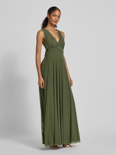 Jake*s Cocktail Avondjurk met V-hals en plooien Olijfgroen gemêleerd - 1