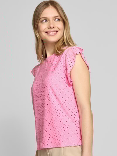 Vero Moda Regular Fit T-Shirt mit Lochstickmuster Muster 'TASSA' Rosa 3