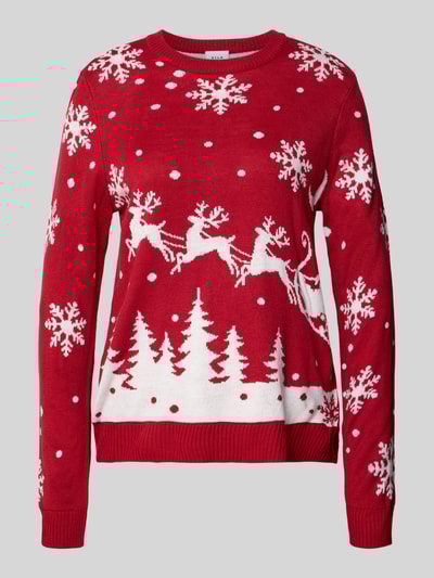 Vila Strickpullover mit Rundhalsausschnitt Modell 'SNOWI' Rot 2