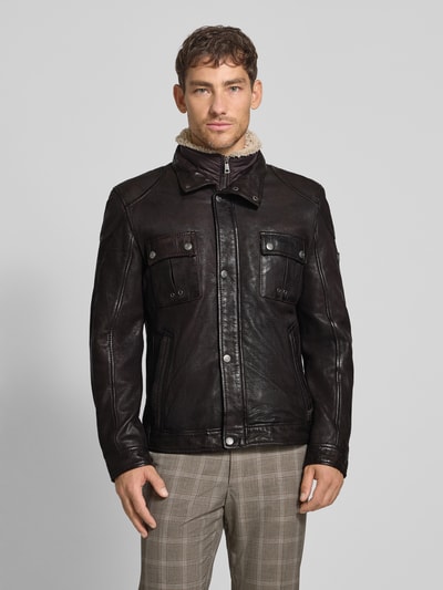 MAURITIUS Lederjacke mit Stehkragen Modell 'GARRECK' Dunkelbraun 4