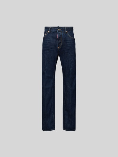 Produktfoto, Straight Fit Jeans aus reiner Baumwolle von Dsquared2 in Dunkelblau, 5-Pocket-Design, Knopf- und Reißverschluss, Label-Detail, Herren