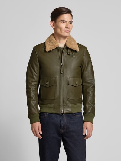 Blauer Usa Lederjacke mit Pattentaschen Modell 'CHEITON' Oliv 4