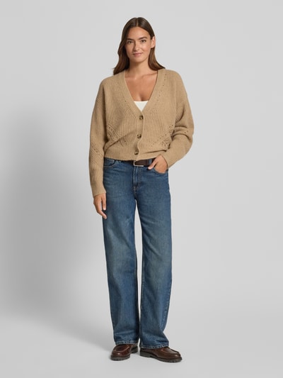 BOSS Orange Kurtka z dzianiny o luźnym kroju z mieszanki wełny model ‘FORTELLINI’ Jasnobrązowy 1