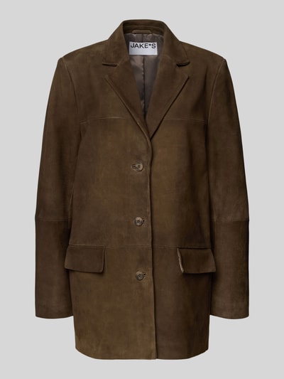 Jake*s Collection Leren jack met reverskraag en klepzakken Donkerbruin - 2