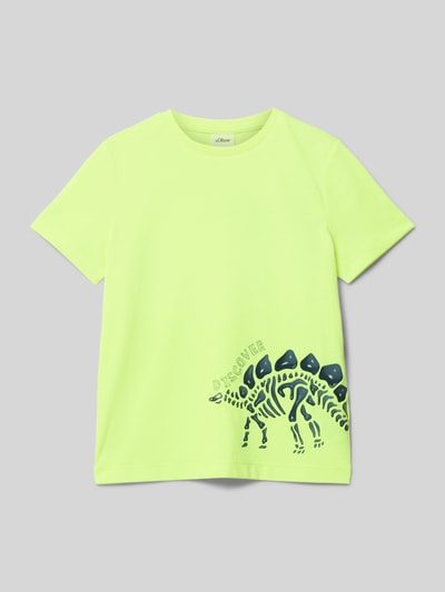 s.Oliver RED LABEL Regular Fit T-Shirt aus weichem Baumwoll-Mix mit Silicon Print Neon Gelb 1