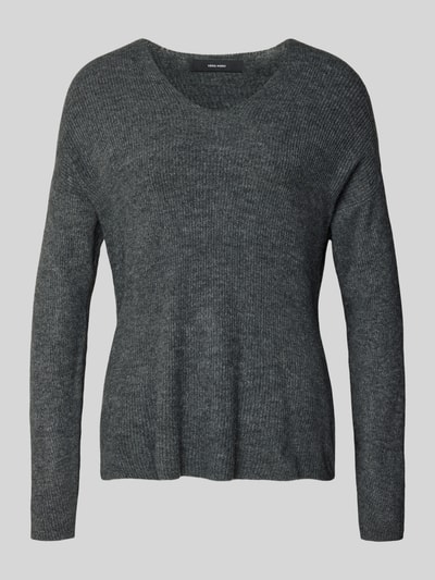 Vero Moda Regular Fit Strickpullover mit V-Ausschnitt Modell 'CREWLEFILE' Mittelgrau 2