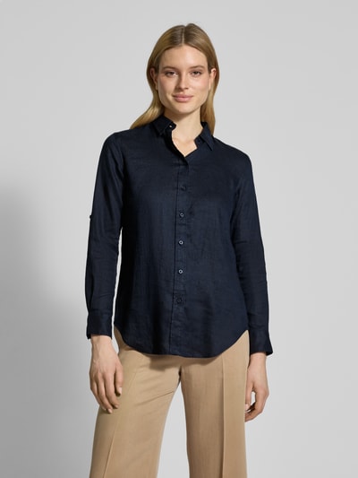 Lauren Ralph Lauren Regular fit linnen blouse met overhemdkraag, model 'KARRIE' Marineblauw - 4