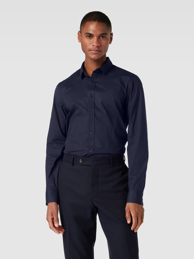 CK Calvin Klein Slim fit zakelijk overhemd met kentkraag, model 'POPLIN' Marineblauw - 4