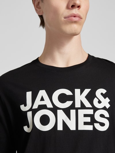 Jack & Jones T-shirt met labelprint, model 'CORP' Zwart - 3