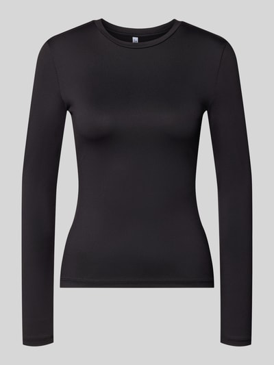 Produktfoto, zwart shirt met lange mouwen van PIECES, slim fit, ronde hals, gladde textuur, Slim Fit Langarmshirt met Rundhals-Ausschnitt Modell 'LULA' van PIECES