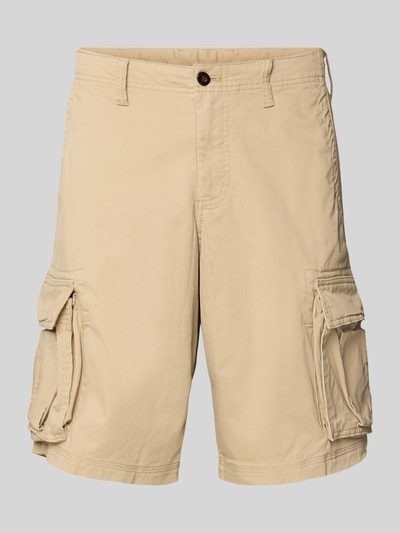 Produktfoto, beigefarbene Shorts mit Cargotaschen Modell 'NEW 24' von GAP, Baumwoll-Elasthan-Mix, Regular Fit, glatte Textur, Vorderansicht