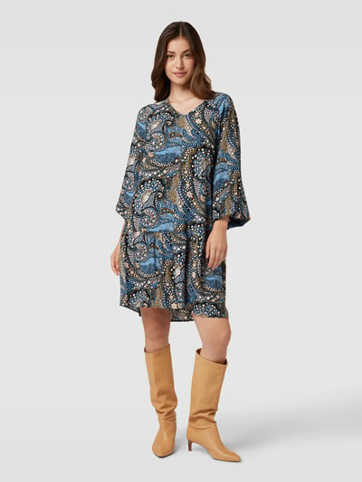 Soyaconcept Knielange jurk van viscose met all-over motief, model 'Manny' Blauw - 1