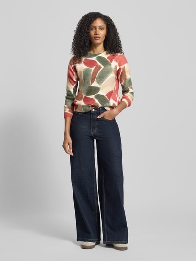 Apricot Strickpullover im Allover-Look mit Rundhalsausschnitt Gruen 1