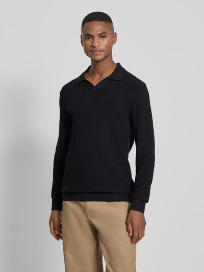 Lindbergh Strickpullover mit Strukturmuster und Umlegekragen Black 4