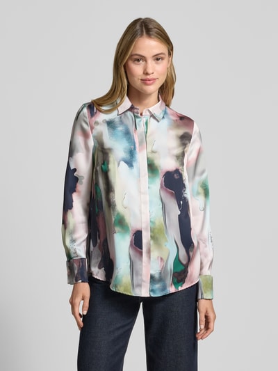 Christian Berg Woman Selection Regular fit overhemdblouse van satijn met blinde knoopsluiting Marineblauw - 4