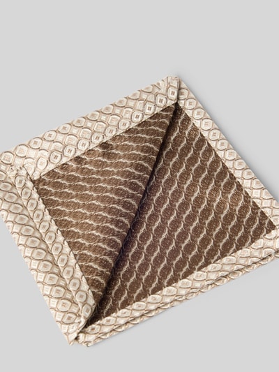 Produktfoto, Krawatten-Set mit geometrischem Allover-Stitching von Wilvorst in Beige und Braun, feine Muster, Geschenkbox, Einstecktuch, Hakenverschluss