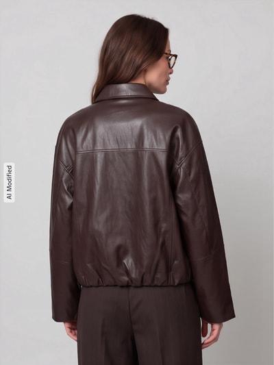 Jake*s Casual Regular Fit Kunstlederjacke mit überschnittenen Schultern Dunkelbraun 5