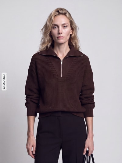 Jake*s Casual Loose Fit Troyer aus reiner Baumwolle Dunkelbraun 4