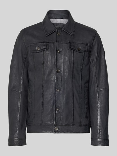 Produktfoto, Lederjacke aus Schafsnubuk mit Brusttaschen Modell 'MEDDO' von MAURITIUS, Regular-Fit, Umlegekragen, Knopfleiste, dunkel und glatt