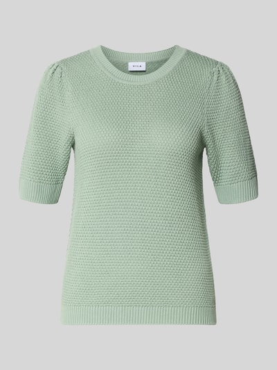 Produktfoto, lichtgroen Slim Fit T-shirt in tricotlook model 'Vidalo' van Vila, puur katoen, ronde hals, ruglengte maat S 57 cm, mouwlengte 27 cm
