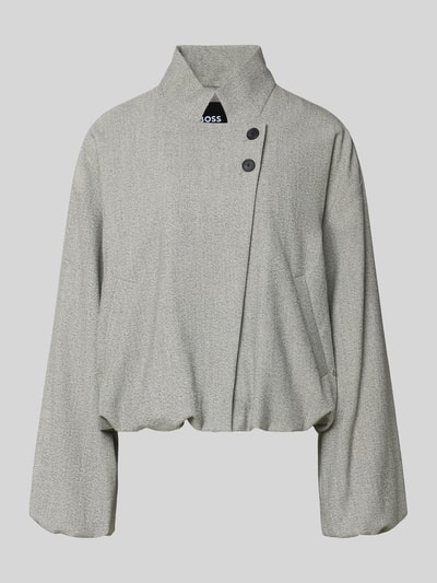 Produktfoto, Boxy Fit Kurzblazer met viscose van BOSS, look: effen gemêleerde structuur, reverskraag, dubbele knoopsluiting, lange mouw, elastische rompzoom, zij-steekzakken, twill materiaalverwerking, Model 'JAVATA'.